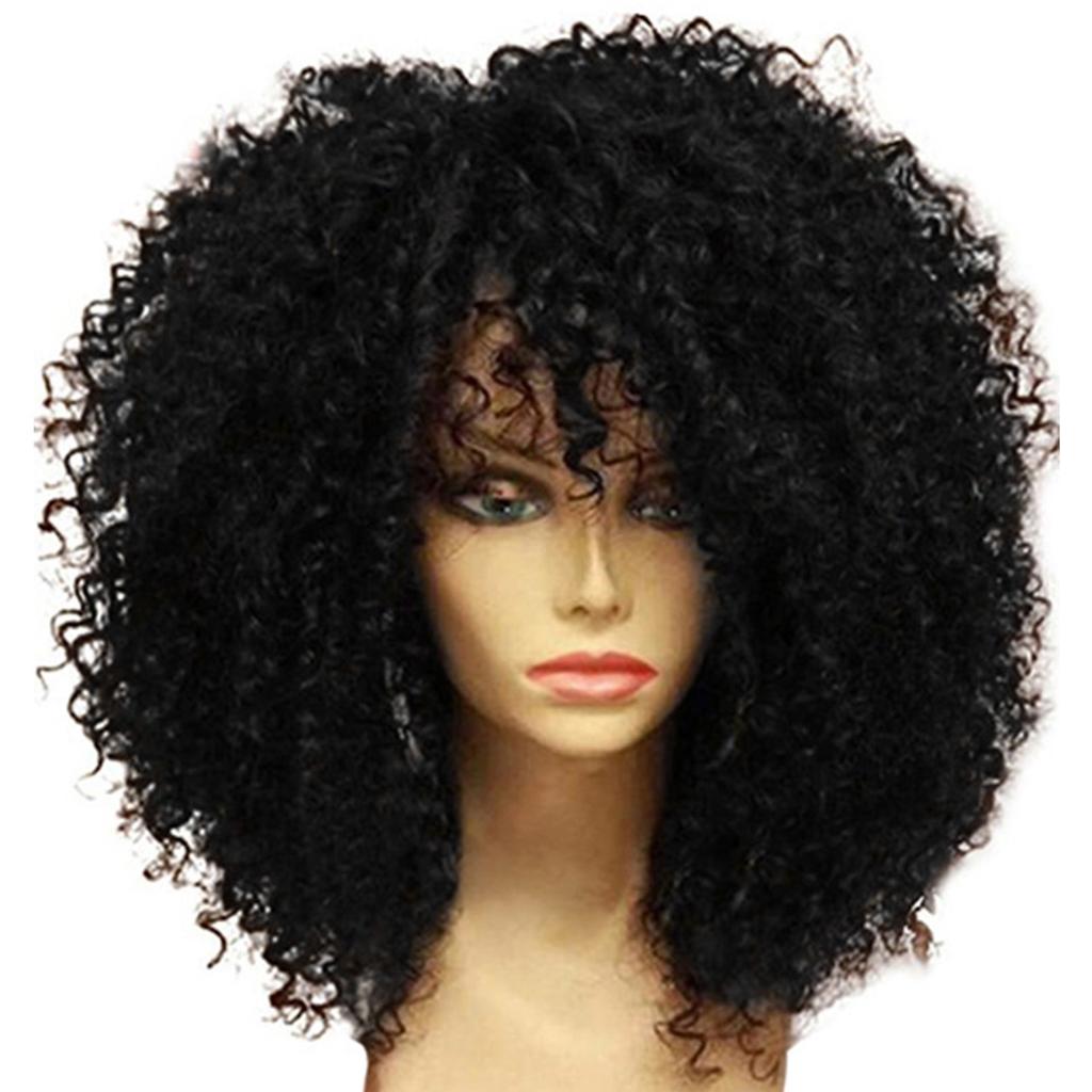 European and American Style Women's Fashion Afro Wig Front Lace Heat Resistant Fluffy Small Curly Synthetic Fiber Wig