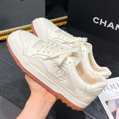 Маленькие белые туфли из коровьей кожи, весенние новинки, спортивные универсальные повседневные туфли на толстой подошве, женские туфли на плоской подошве, папины туфли, женские