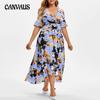 Summer Women's Dress V-neck Short Sleeve Large Size Casual Bohemian Print Irregular Dress Fishtail Skirt