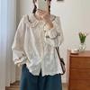 Embroidery Lace Doll Collar Shirt Women Spring Autumn Loose Casual Tie Tops