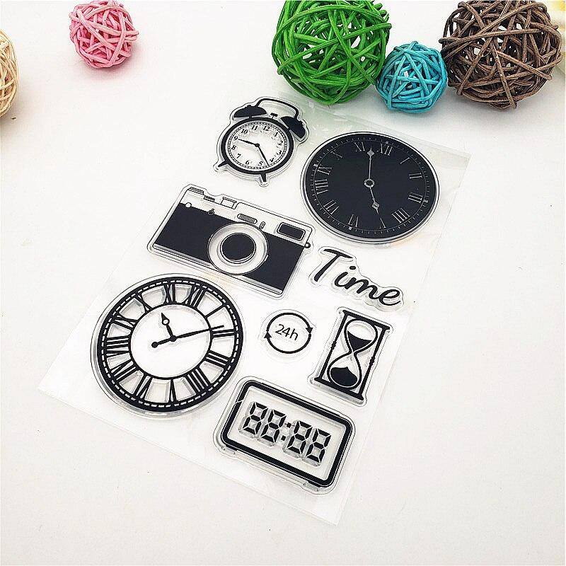 Clocks Camera Clear Stamps Transparent Seal 11x16cm Silicone Seal TPR Roller Stamps DIY Scrapbooking Cards