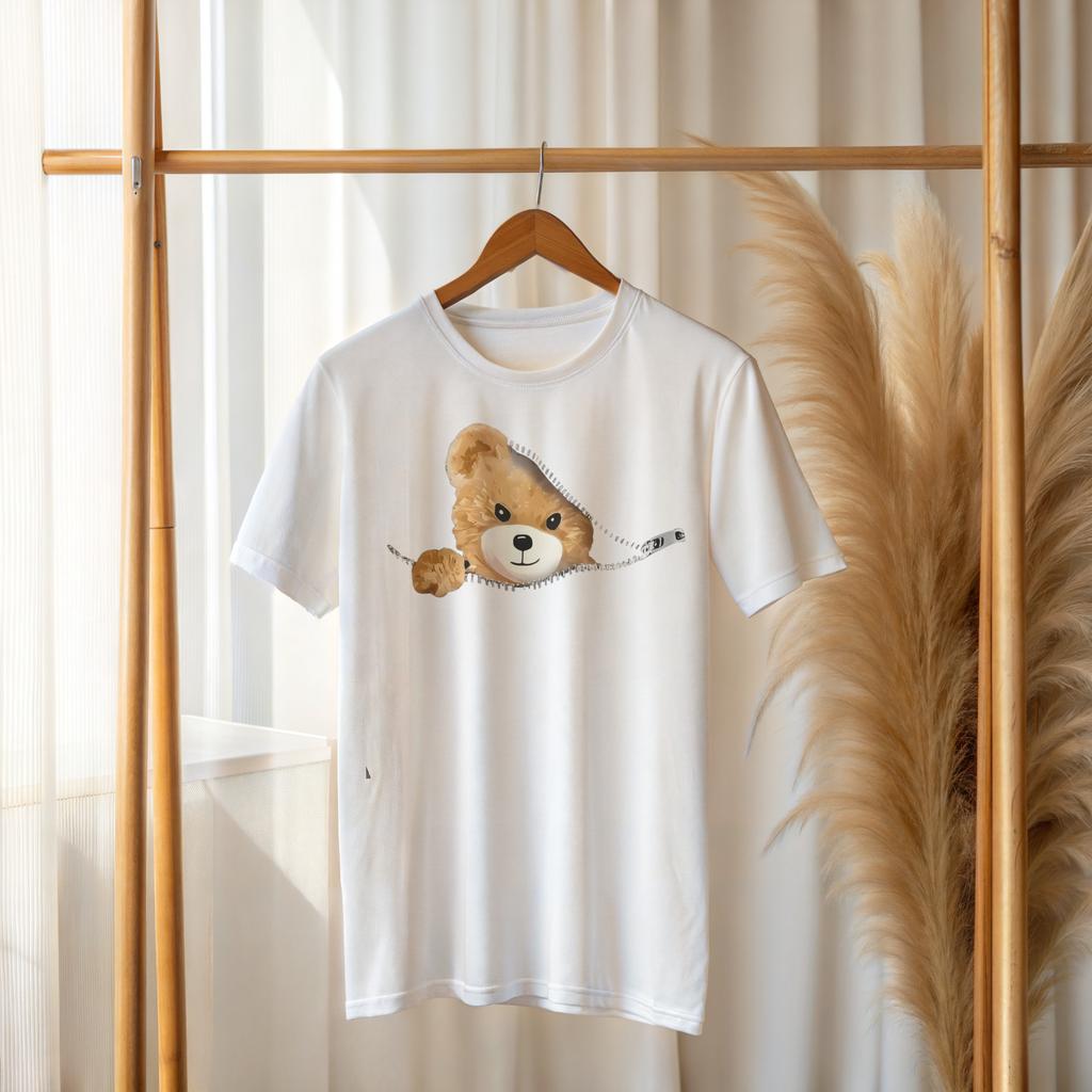 Cute Teddy Bear Tshirt Zipper Peekaboo Bear Graphic Tee Gift A3