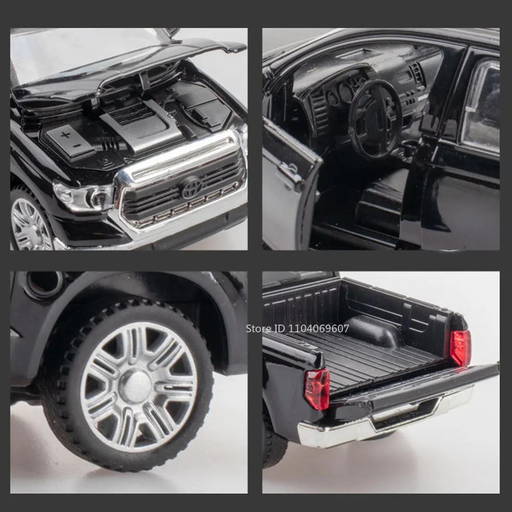 1:32 Tundra Miniature Toy Model Cars Alloy Diecast Pickup Truck 4 Doors Opened Sound Light Pull Back Off-road Vehicle Kids Gifts
