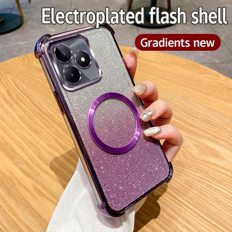 Противоударный магнитный чехол для телефона с кольцом для Realme Note 50 9 Pro Plus 9i 5i 5 C55 C53 C51 C35 C33 C31 C30 C20 C11 C3 блестящий чехол