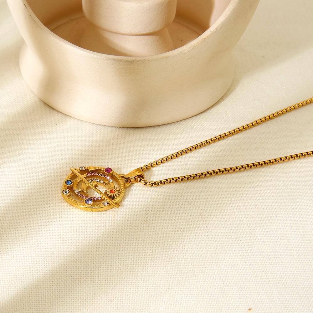 New Trendy 18K Gold Stainless Steel Necklace Star Pattern Link Chain Colorful Zircon Pendant Necklace