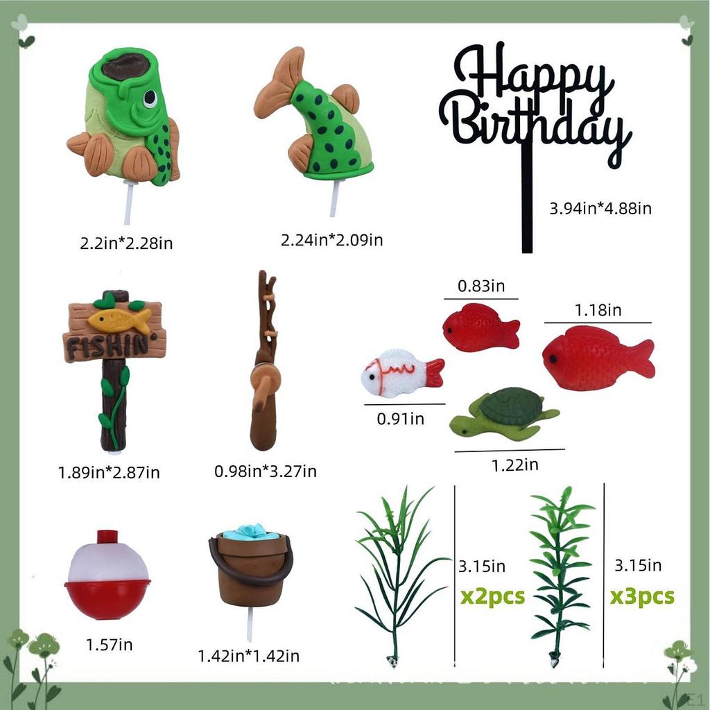 16 Pieces Fishing Cake Topper Birthday Decoration with Sea Bass DIY Decorations for Retirement
