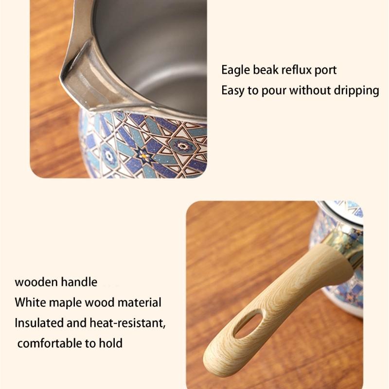 Steel Turkish Coffee Pot With Heat Resistant Wooden Handle For Brewing Coffee And Heating Milk Chocolate Butter Soup