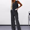 Wide-leg Pants Set Elegant Sleeveless V Neck Women's Suit Set with Irregular Waistcoat Wide Leg Trousers Formal for Office