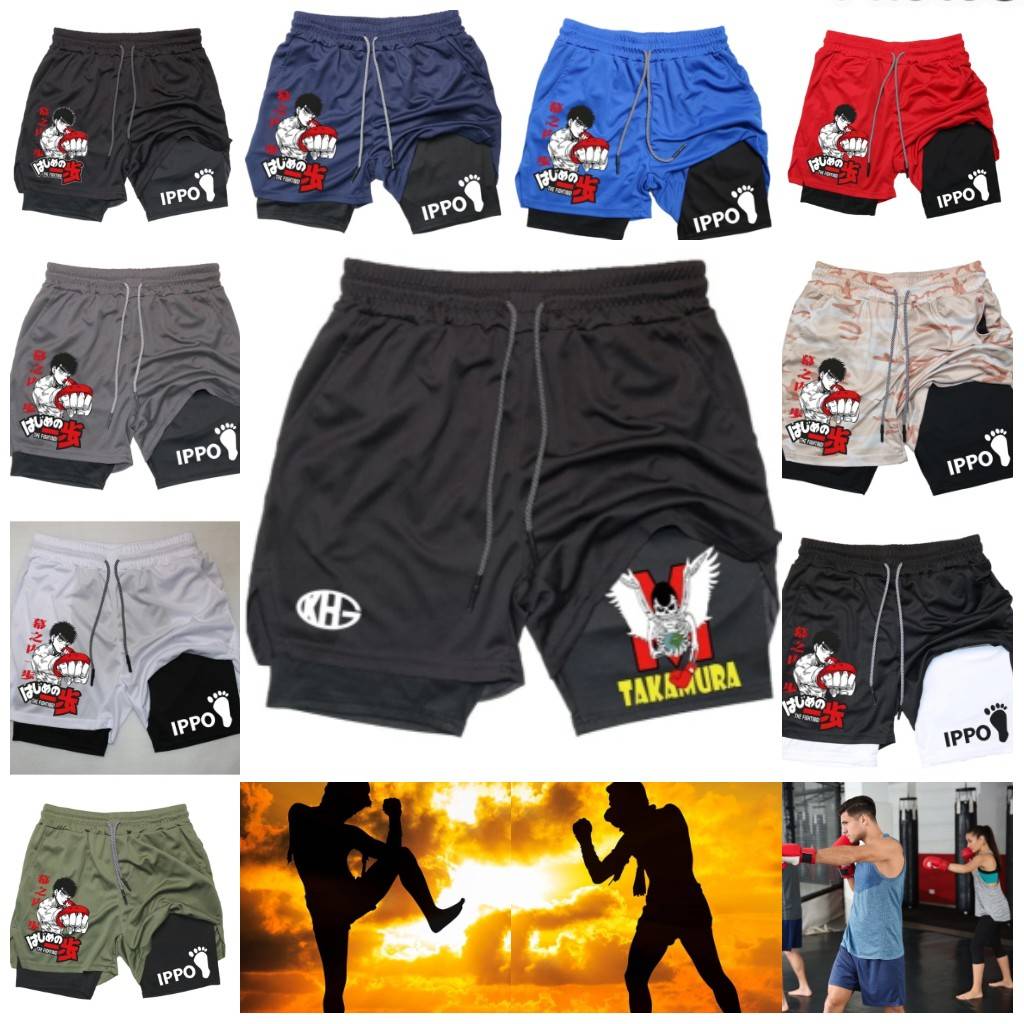IPPO Аниме Спортивные Шорты Мужские Бокс Муай Тай Кикбоксинг ММА Mix Боевые Искусства 2 в 1 Компрессионные Шорты Быстросохнущие Легкие Легкие Короткие Брюки Лето