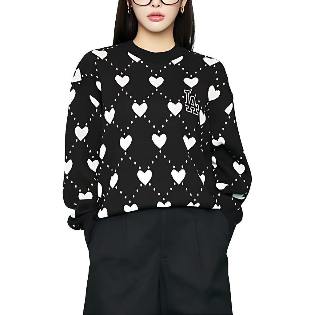 MLB Los Angeles Dodgers Heart Jacquard Letter Embroidery Loose Pullover Sweater Unisex sweater Black 3AKPH0131-07BKS