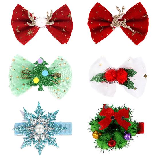 2/6 шт./набор Заколки для волос Рождественская тематика Рождественская елка Снежинка Олень Декор Заколки Праздничная атмосфера Заколки для волос
