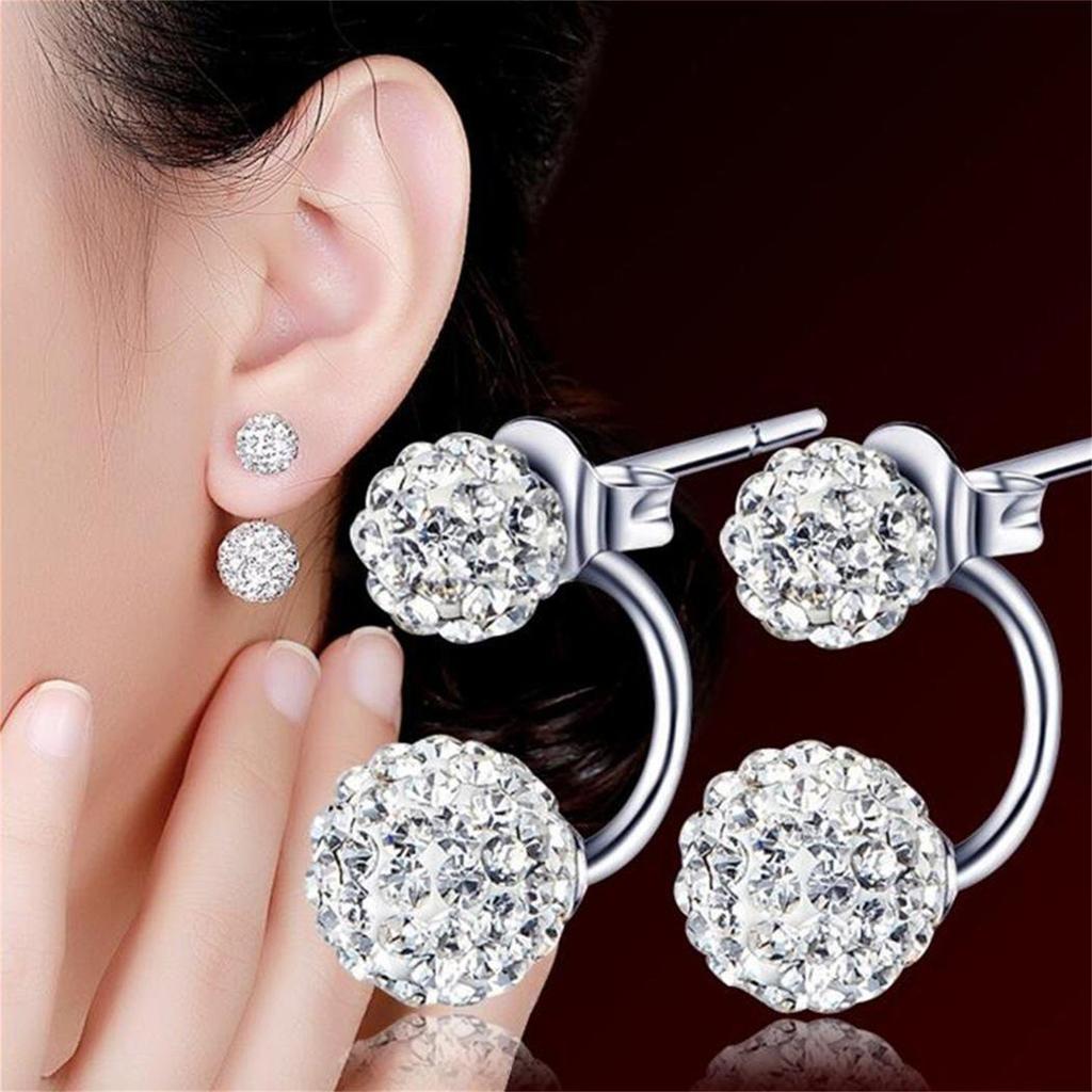 Women Jewelry  Double Beaded Rhinestone Crystal Stud Earrings