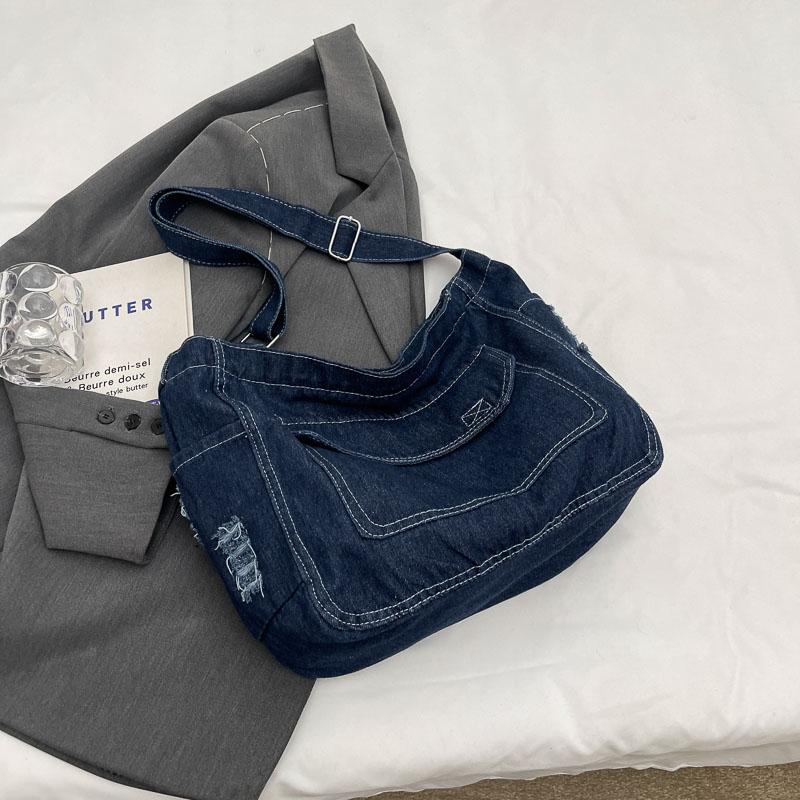 Джинсовая сумка Женская сумка через плечо большой вместимости Студенческая сумка через плечо