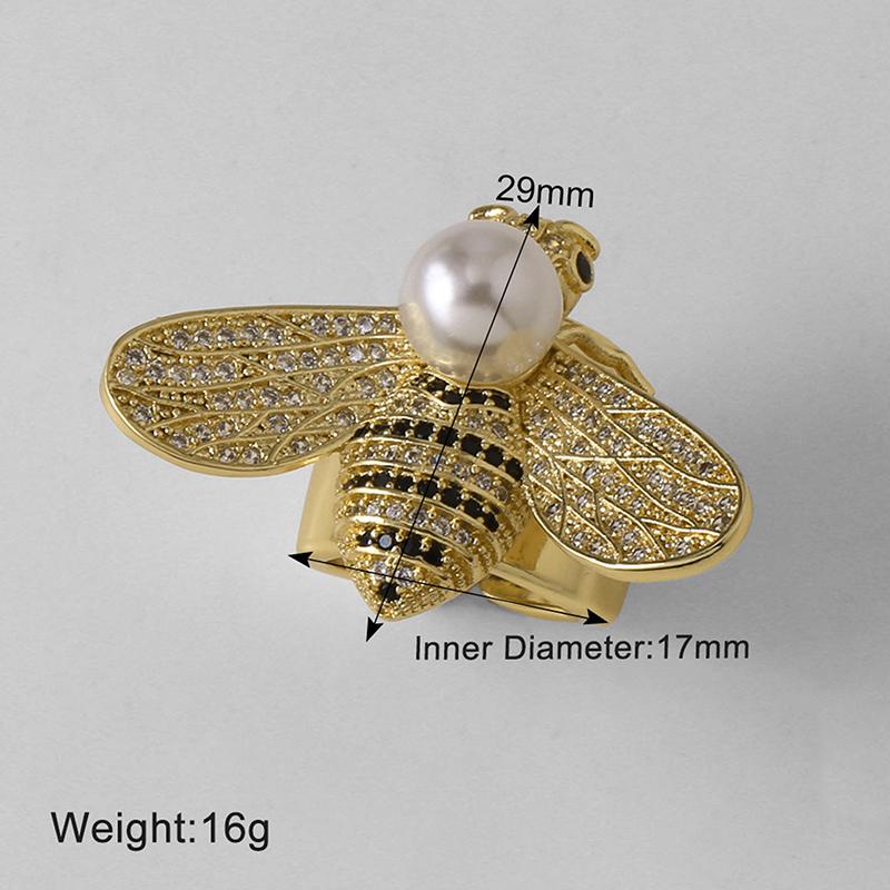 Простые кольца-заявления с пчелой для женщин, медные, с золотым покрытием, кольцо с открытым широким ободком в виде жука-насекомого, ювелирные изделия