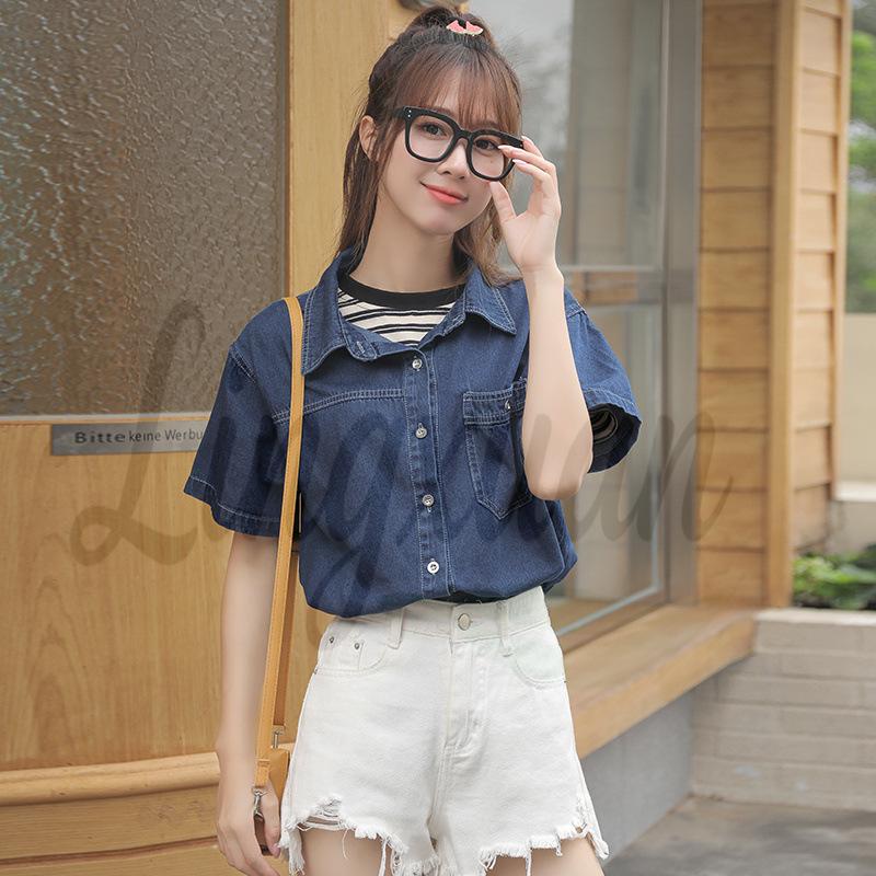 Women's Short Sleeve Thin Denim Shirt - Spring/Summer 2026 New Arrival, Layering Top with Niche Design.
