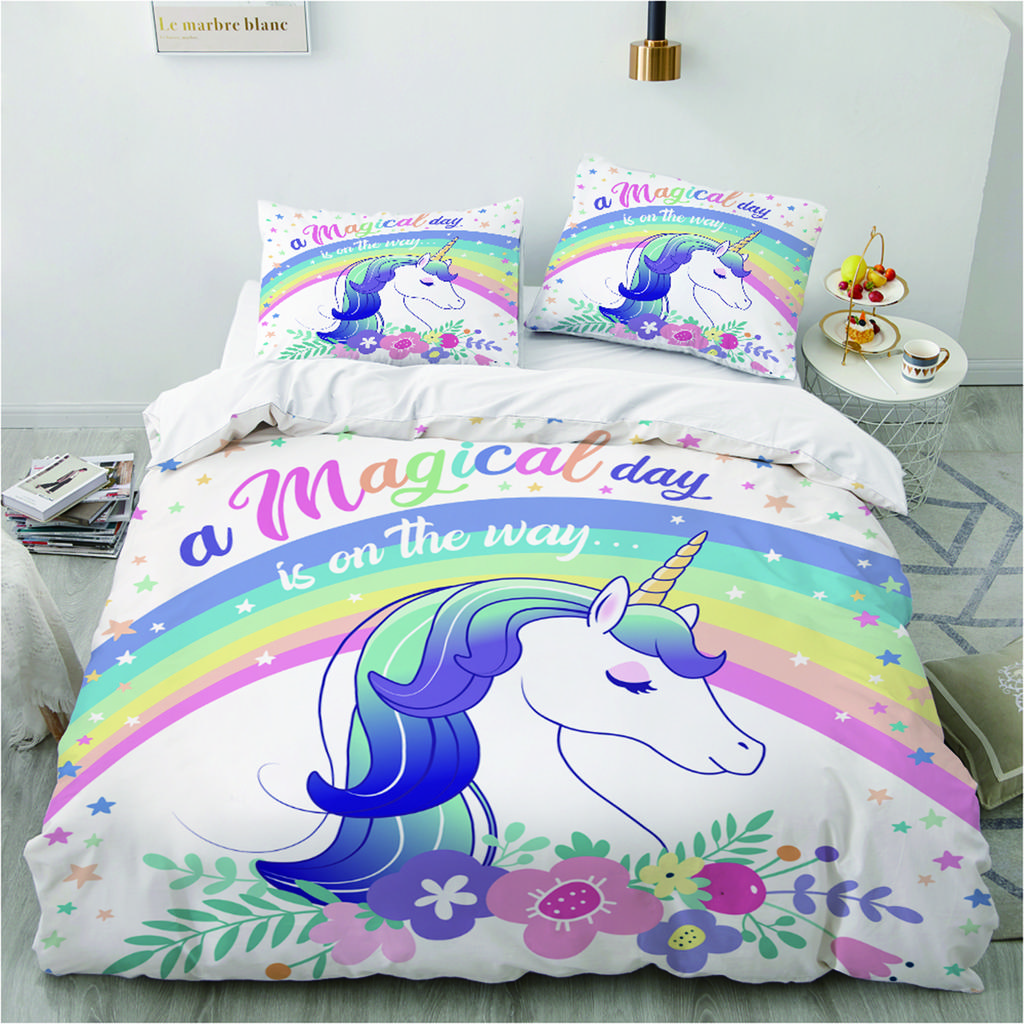 Комплект постельного белья с 3D волшебным единорогом для мальчиков и девочек, размер Twin Queen Size, пододеяльник, наволочка, кровать для детей и взрослых, модный домашний текстиль, текстиль
