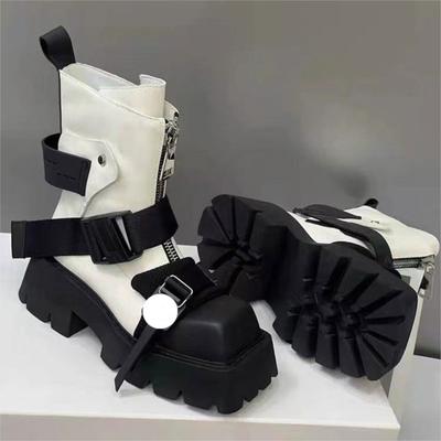 Мода 2025 Новые массивные ботинки на платформе Боевые ботинки Женские с квадратным носком До середины икры Черные Мотоциклетные ботильоны На флисовой подкладке Осенние Весенние Трендовые