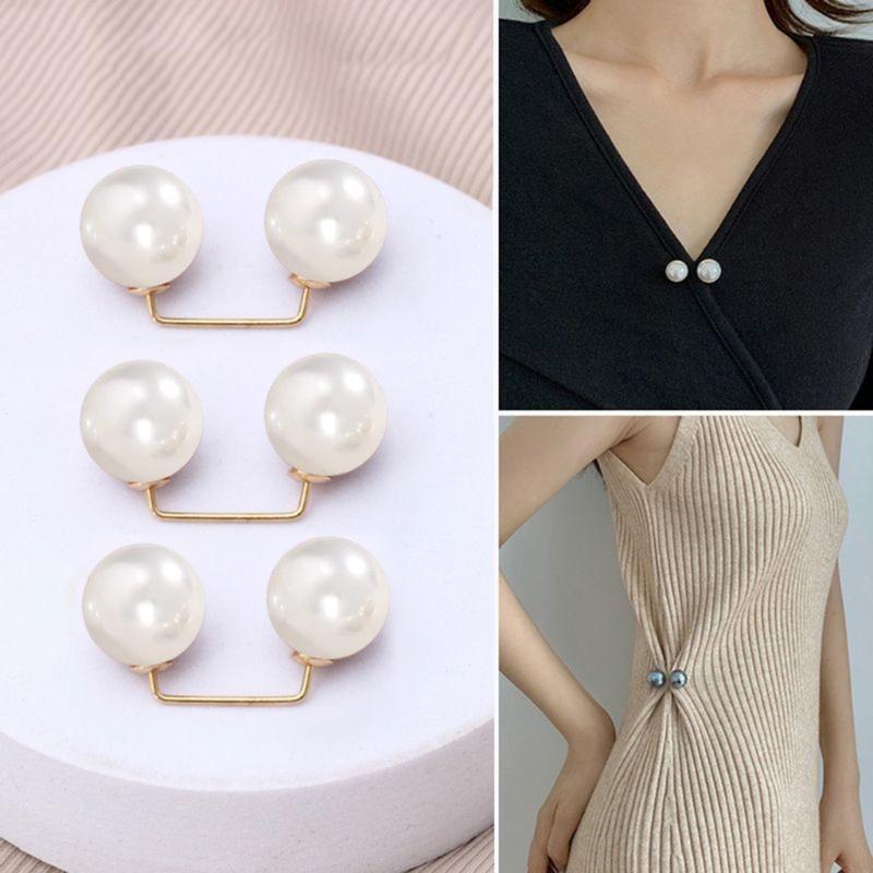8Pcs Artificial Pearls Waist Button Tighteners Trousers Waistband Adjusters Clip for Dress Cardigan Shawl Safety Pin