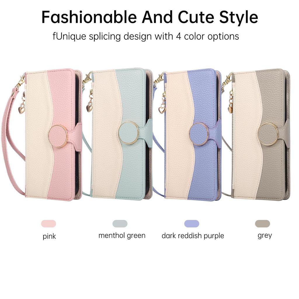 Кошелек-чехол iPhone 17 Color Block: Кожаный чехол с защитой от падений, ремешком и слотами для карт