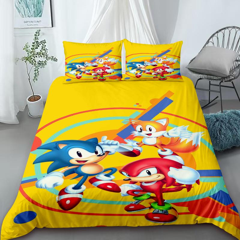 Крутой комплект постельного белья с Соником – Комплект bedding, Пододеяльник для спальни, Декор для дома – Подарки на день рождения для детей и подростков