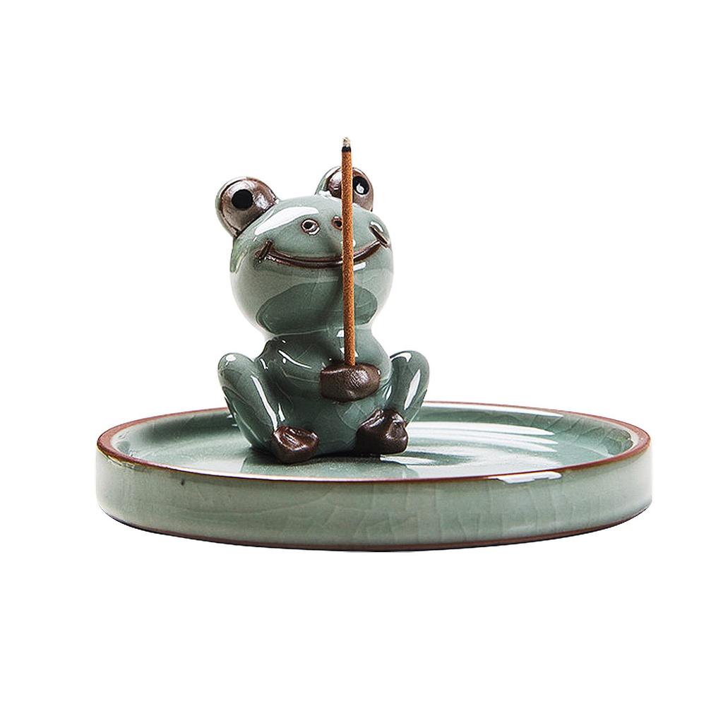Veenkeny Stylish Ceramic Frog Incense Burner, Cute Frog Design, Perfect for Incense Sticks, Buddhist Altar Incense Burner, Incense Ceremony, Tea