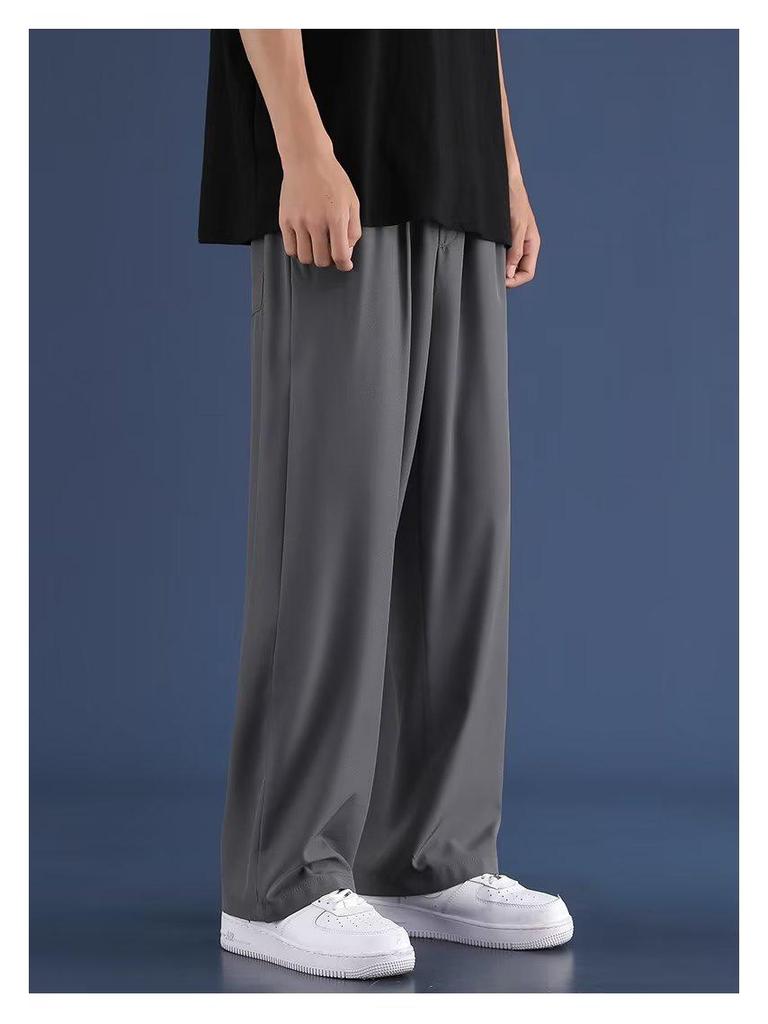 Мужские летние брюки палаццо из ледяного шелка – однотонные, свободного кроя, больших размеров, прямого кроя, в гонконгском стиле