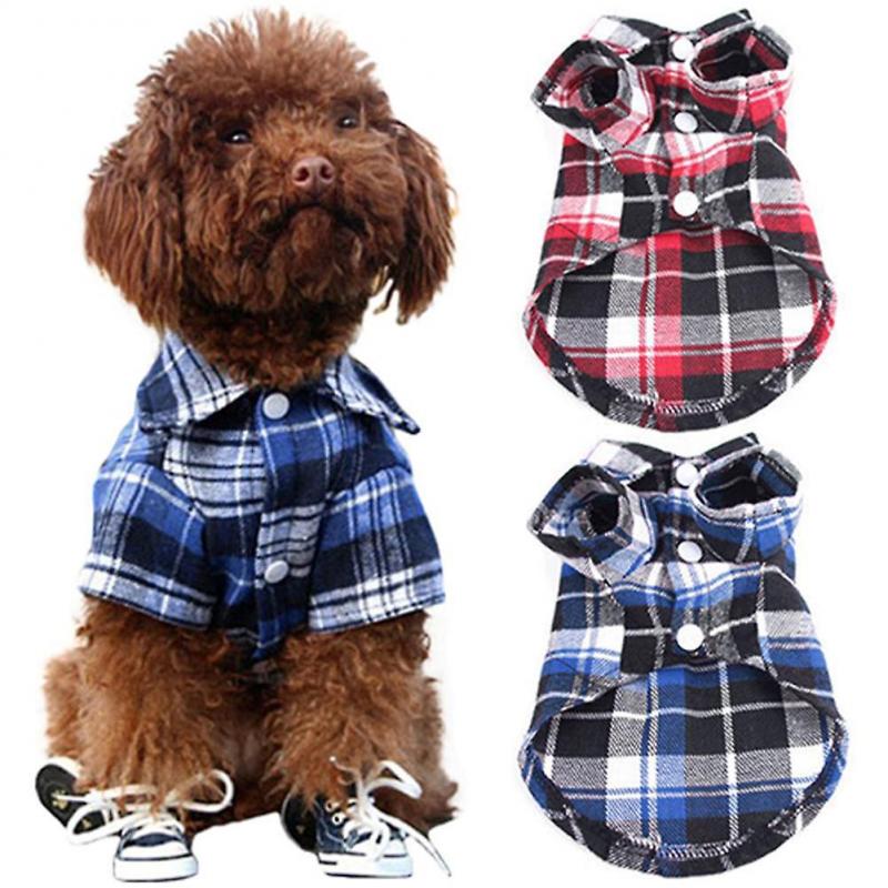 Cute Pet Dog Puppy Plaid Shirt Coat Clothes T-Shirt Top Apparel
