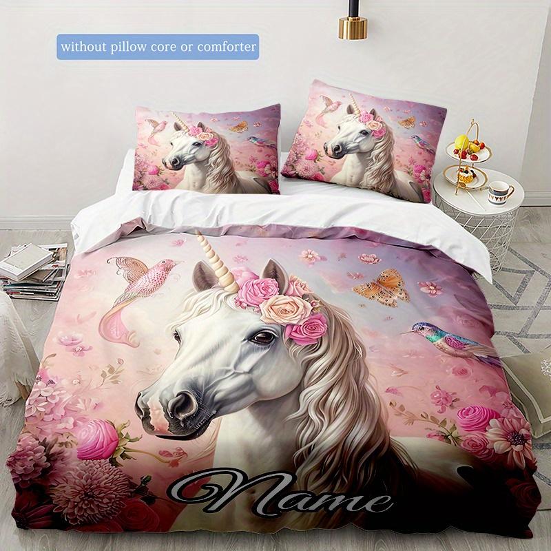 Pinkunicorn Customize Your Name Duvet Coversoftbedding Set For Bedroom Guest Room And Dorm Decoration Threepiece Set Includes 1 Duvet Cover 2