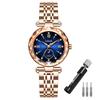 Rose Gold Watch with Brand Stainless Gift for Blue Women's Crystals, Stylish, Waterproof, Name, Business, Steel, Luxury, Cute, Her,