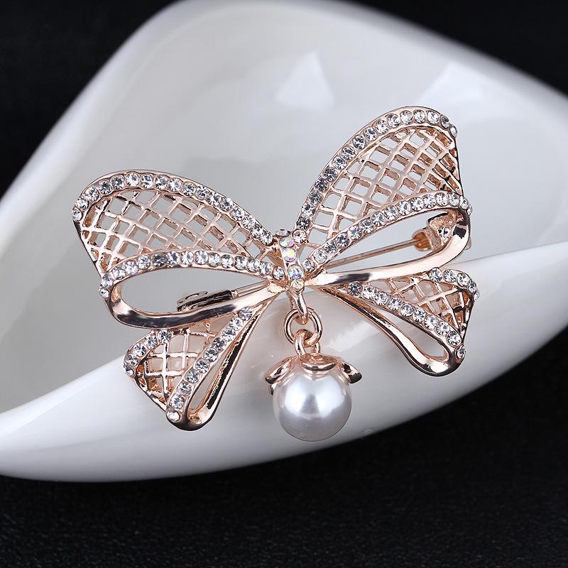Модная трехмерная брошь-булавка с бантом, стразами, из сплава и жемчугом, корсаж, сдержанная и модная, аксессуары для одежды, брошь, ювелирное изделие