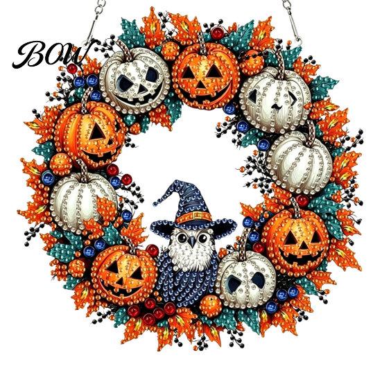 Clear Pattern Ornament Fall Pumpkin Sunflower Wreath Hanging Decor, Acrylic Hand Painted Elegant Holiday Window Ornament, Thanksgiving