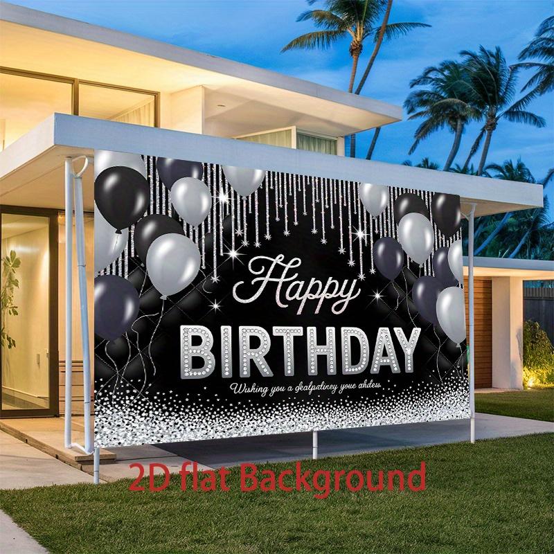 1pc Birthday Photo Booth Hanging Banner Black Polyester