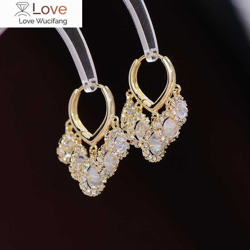 Корейская модная бижутерия 14-каратное настоящее золотое покрытие роскошные круглые циркониевые серьги-кисточки элегантные женские серьги для свадебной вечеринки