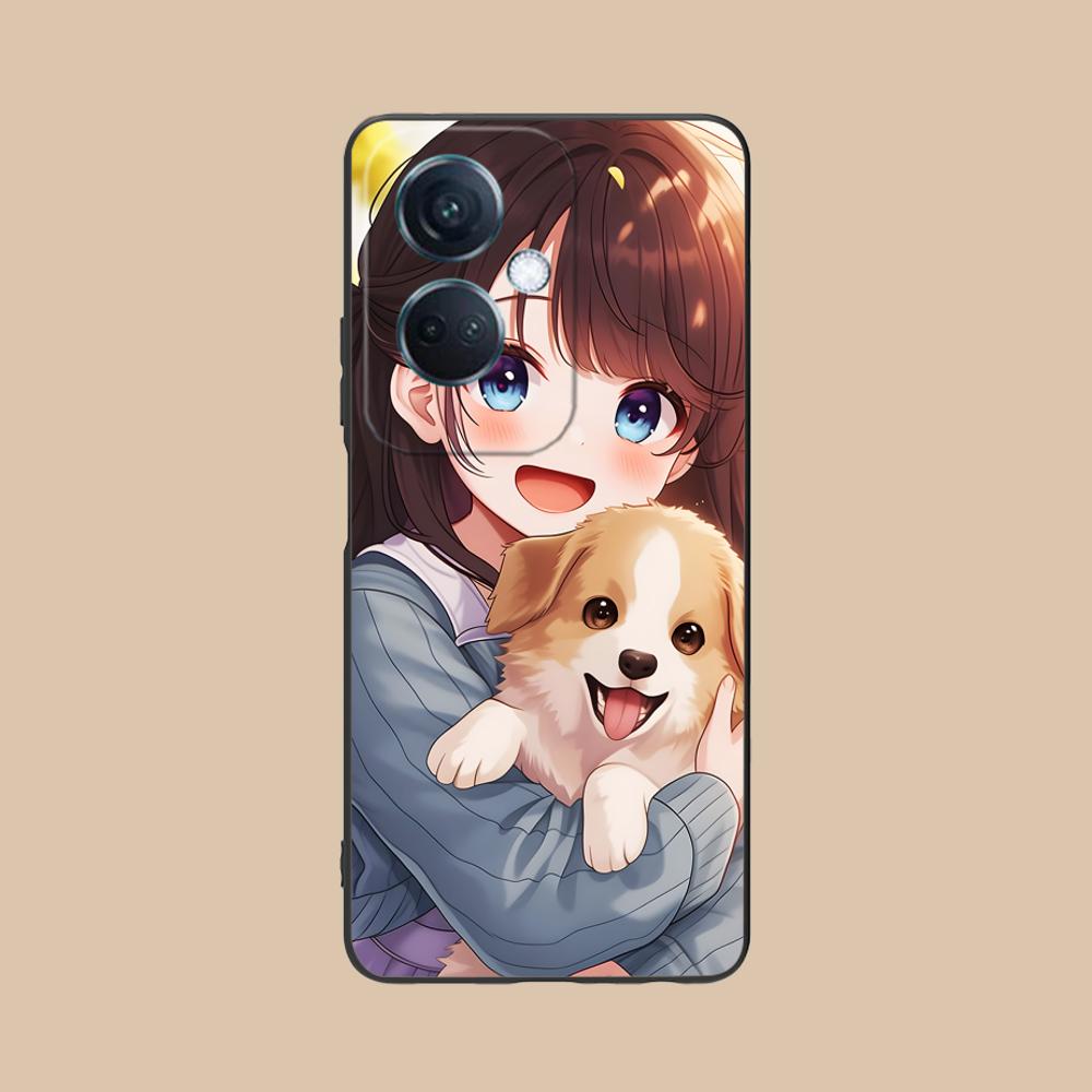 Чехол для мобильного телефона OPPO Reno 14 13 12 11 10 9 8 7 6 5 F T Pro 5G с матовым TPU, с рисунком девочки и щенка, цветной