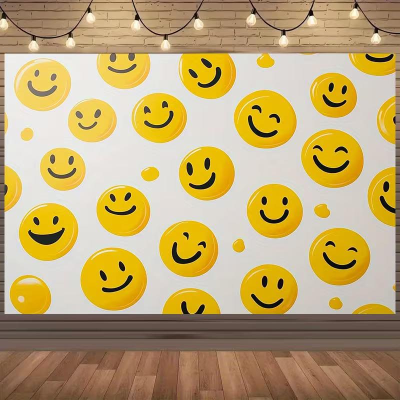 2D Bright Smile Face Pattern Backdrop for Outdoor Video & Photoshoot