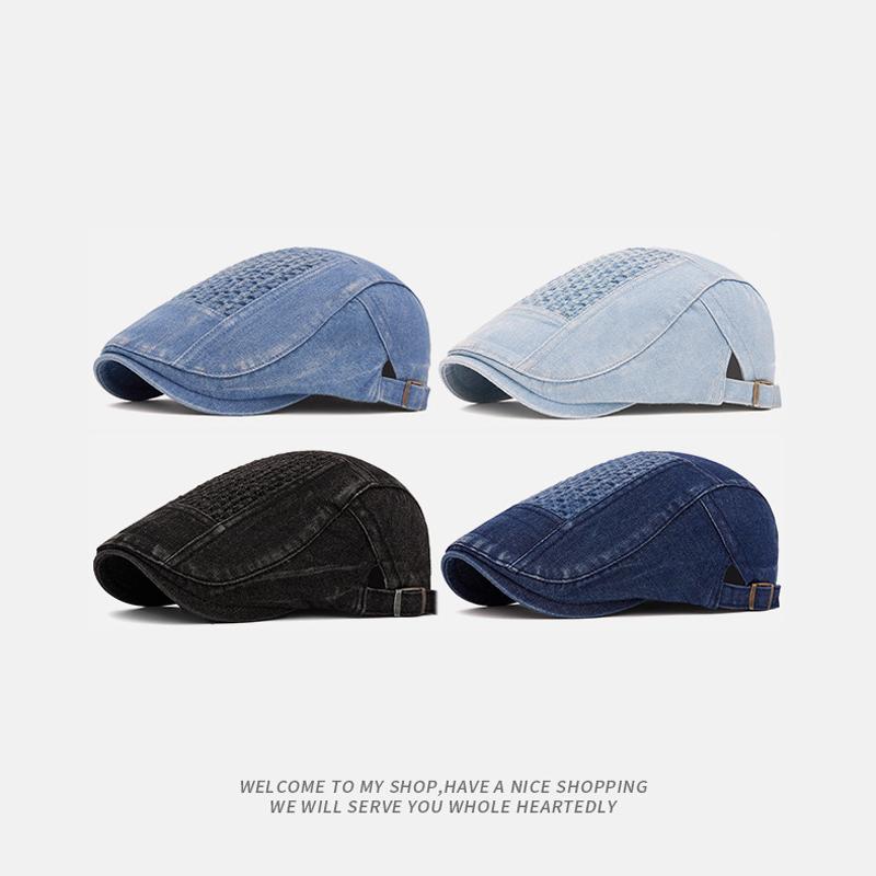 Autumn Denim Forward Cap Women's Beret Painter's Cap British Duck Tongue Men Newsboy Cap