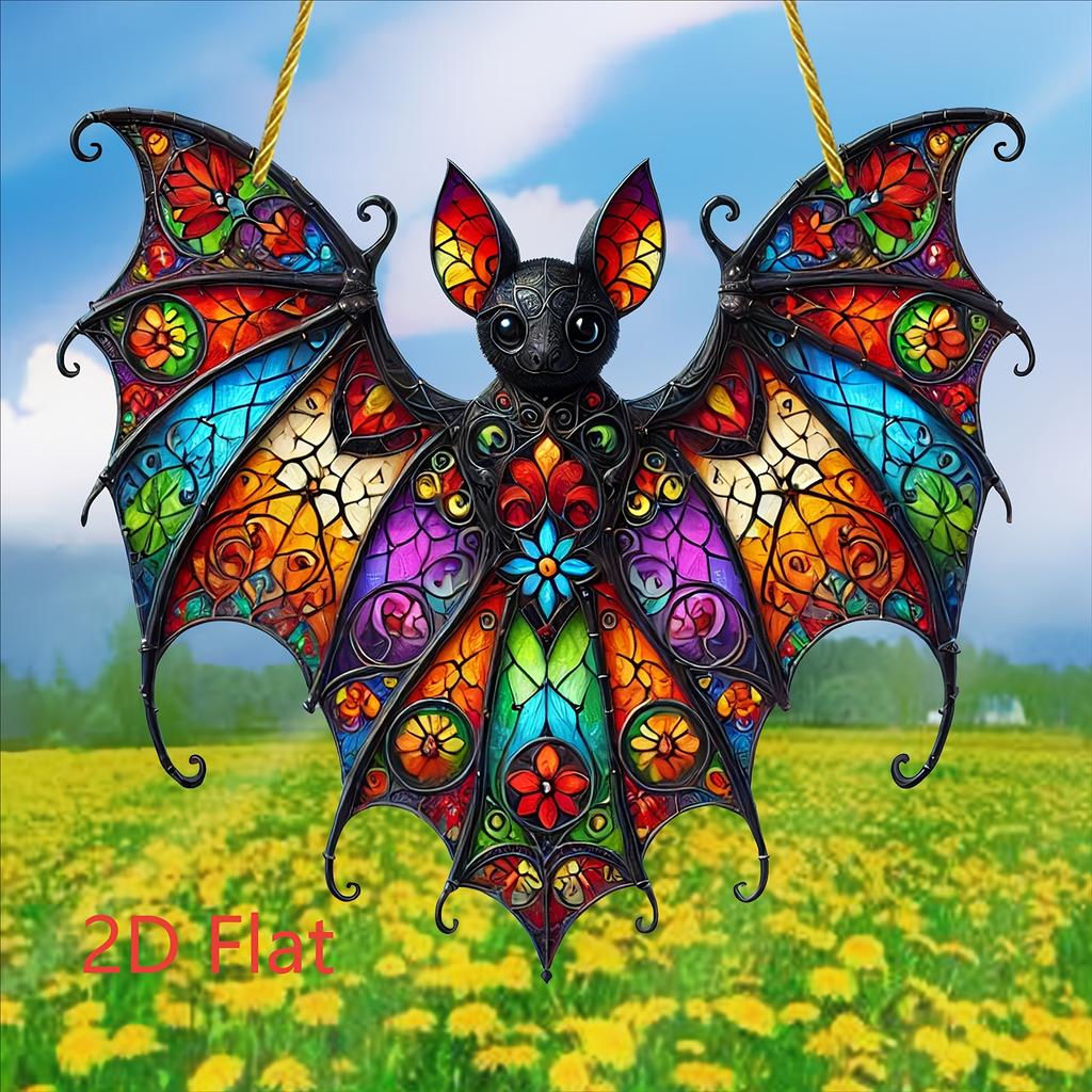 [Vibrant Bat Ornament] Acrylic Bat Hanging Ornament | 2D Flat,Stained Glass Effect Style,Ideal for Halloween&Christmas Decor