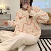 Autumn Warm Round NeckLong Sleeve 2 Piece Outfit Set Women Plush Home Clothes for Women Cute Printing Pajamas for Girls
