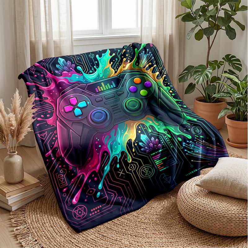 Neon Tech Game Controller Theme blanket Lightweight Warm Flannel Blanket Decorative Throw Blanket for Home Decoration