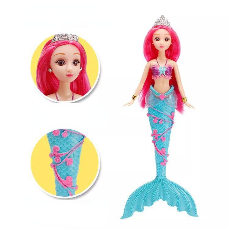 36CM Mini Colorful Glare Music Mermaid Princess Doll Girls Toy 3D Big Eyes BJD Princess Full Outfits Dresses Collection Childrens Doll Gift