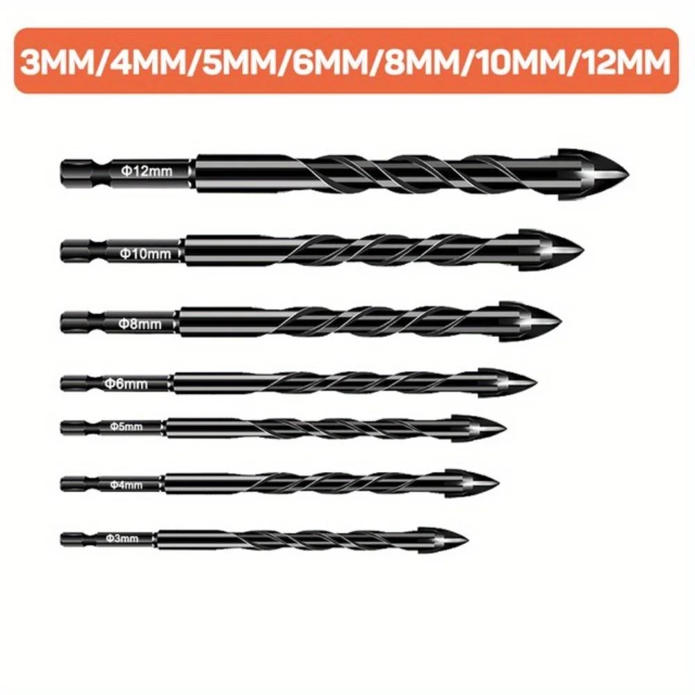 7pcs 3mm-12mm Cross Hex Tile Drill Bits Set For Glass Ceramic Concrete Hole Opener Brick Hard Alloy Triangle Bit Tool Kit
