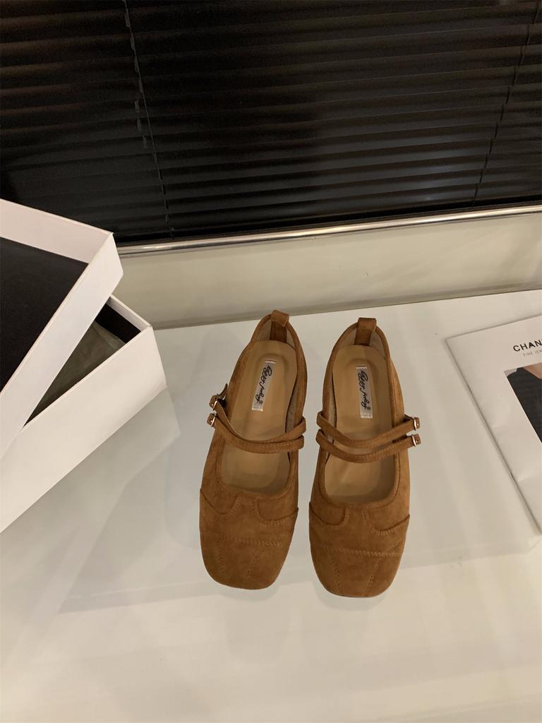 Ретро замшевые туфли Мэри Джейн на плоской подошве женские туфли 2025 новая весна и осень мягкая подошва для работы женские туфли