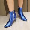Glitter Gold Silver Ankle Boots Women High Spike Heels Rosy Green Shiny Wedding Party Dress Lady Zipper Pointed Toe Short Boots