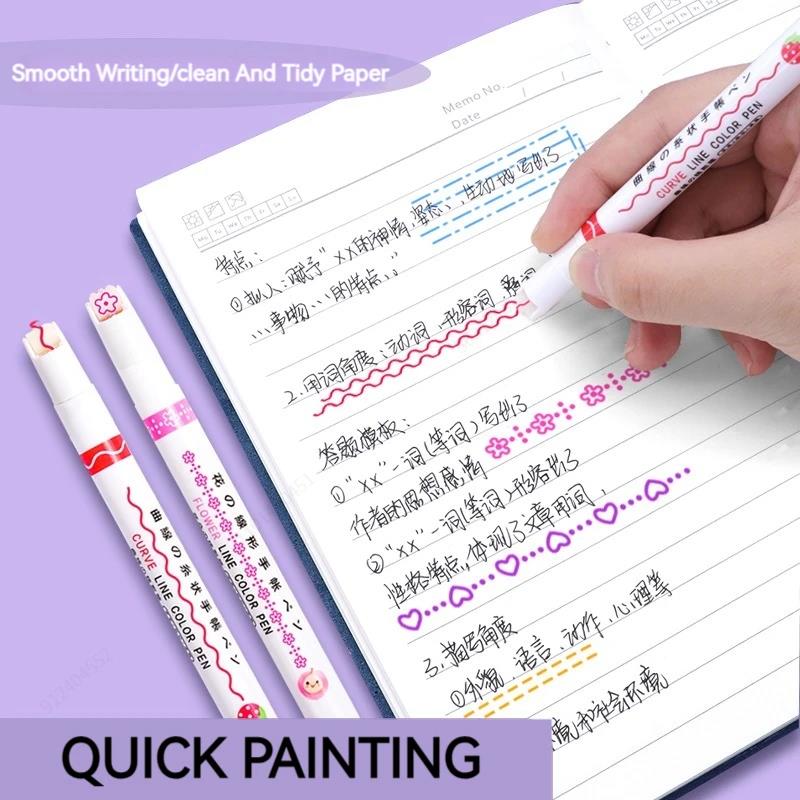 6 шт./набор Ручка-хайлайтер с наконечником-роллером в форме цветочной линии, маркер для создания изогнутых линий, кавайная канцелярия для школы, офиса, дома, подарки