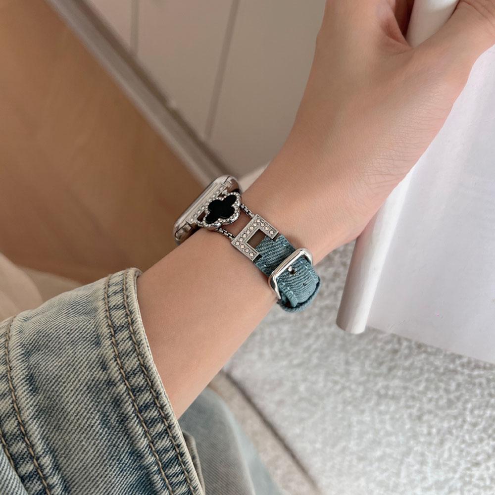 Ремешок из ткани и металлической цепочки для Apple Watch All Series Correa 45 мм 49 мм 44 мм 41 мм 40 38 42 Браслет Cowboy для iWatch Band