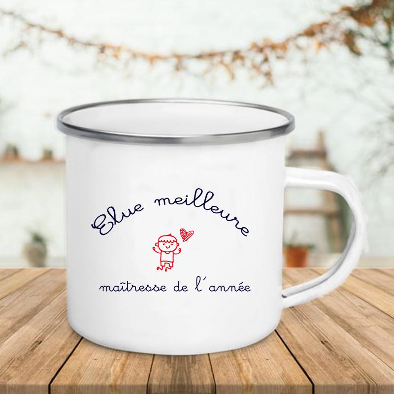 Creative Coffee Mugs French Print Enamel Mug Tea Drinks Dessert Breakfast Milk Cup Handle Drinkware Cups Best Gifts for Teacher