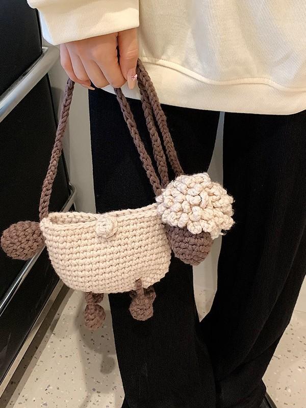 Wool Knit Cute Animal Crossbody Bag With Phone Pocket For Everyday Fashion