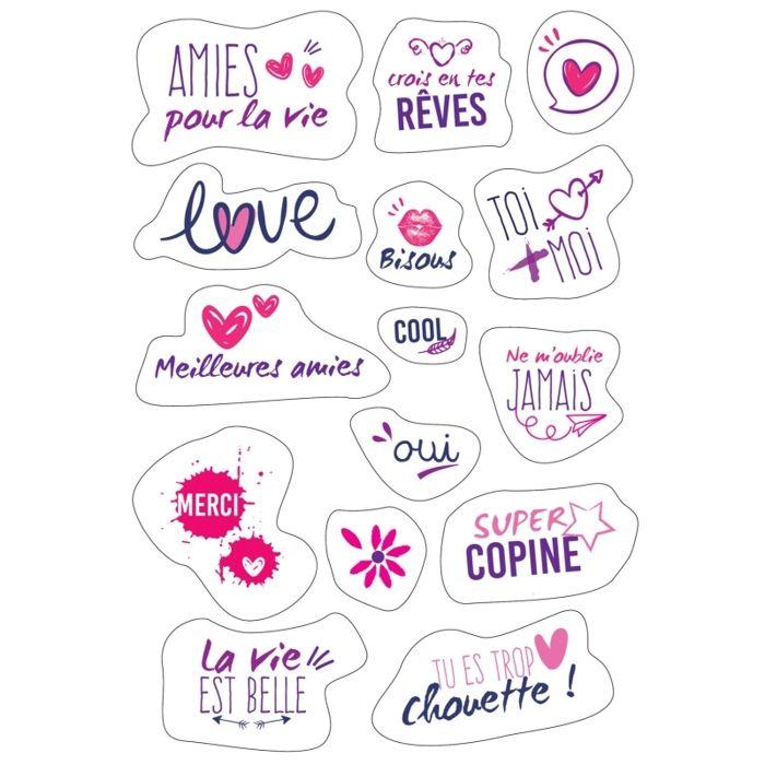 MégaCréa DIY - Gommettes mots girly de 3,5 à 9,5 cm 30 pièces