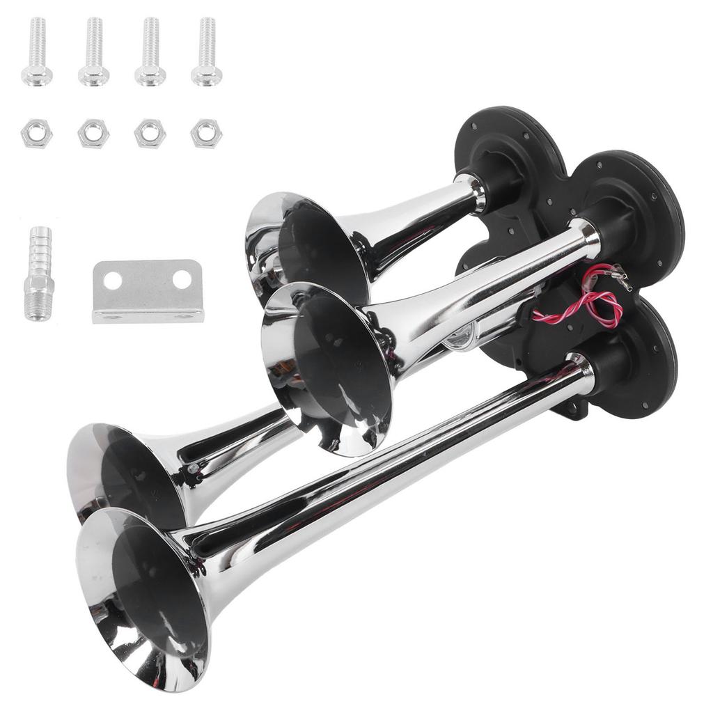 12V 24V 4 Trumpet Air Horn 150dB Super Loud Sound for Trains Trucks Cars Van Pickups Boats