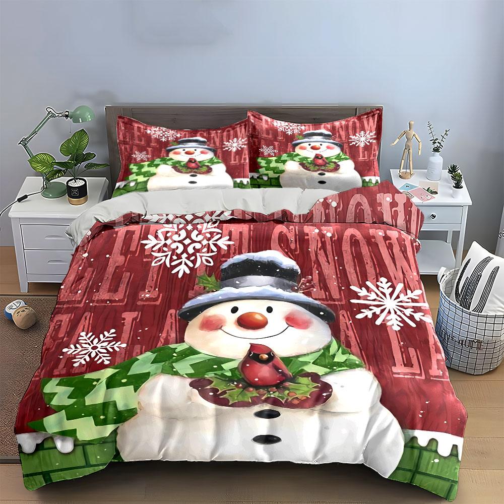 Let It Snow Snowman Set Bedding Duvet Cover Set Duvet Cover Pillowcases (1*Duvet Cover 2*Pillowcases, without duvet insert)